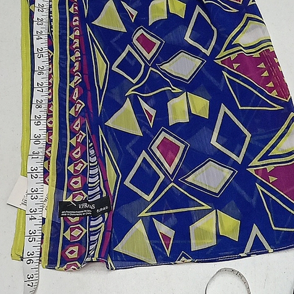 Modern Abstract Shoulder Scarf Rectangle 72x28 Artsy Geo Royal Blue Lime Maroon - Picture 6 of 6